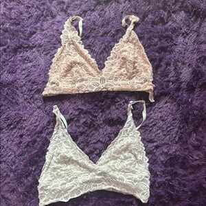 Elegant Lace Bralette Set - Pink & Cream